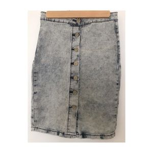 Vintage Sugar Magnolia Gray Tight Stretchy Acid Wash Button-up Denim Skirt